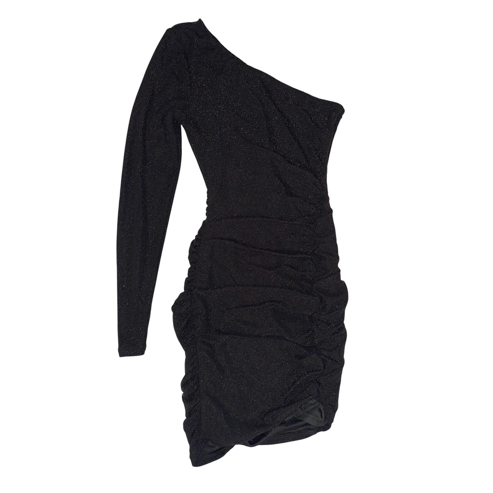 Privy‎ Black Shimmer One Shoulder Ruched Mini Dress PD71514K Size Small NEW